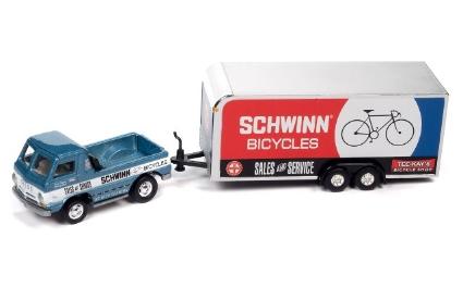 JLSP351B Johnny Lightning 1/64 1965 ダッジ A-100 ブルー & クローズ トレーラー 'SCHWINN'